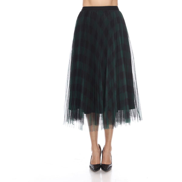 Mesh Checker Pleated Skirt - SK1020 Green